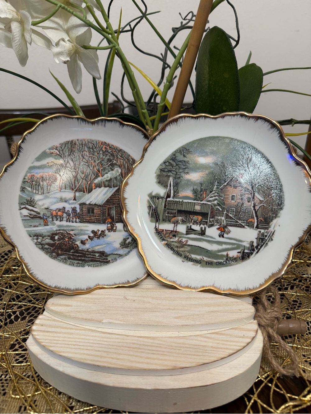 Currier & Ives Plates Set 2 Vintage Old Homestead In Winter & The Farmer's home